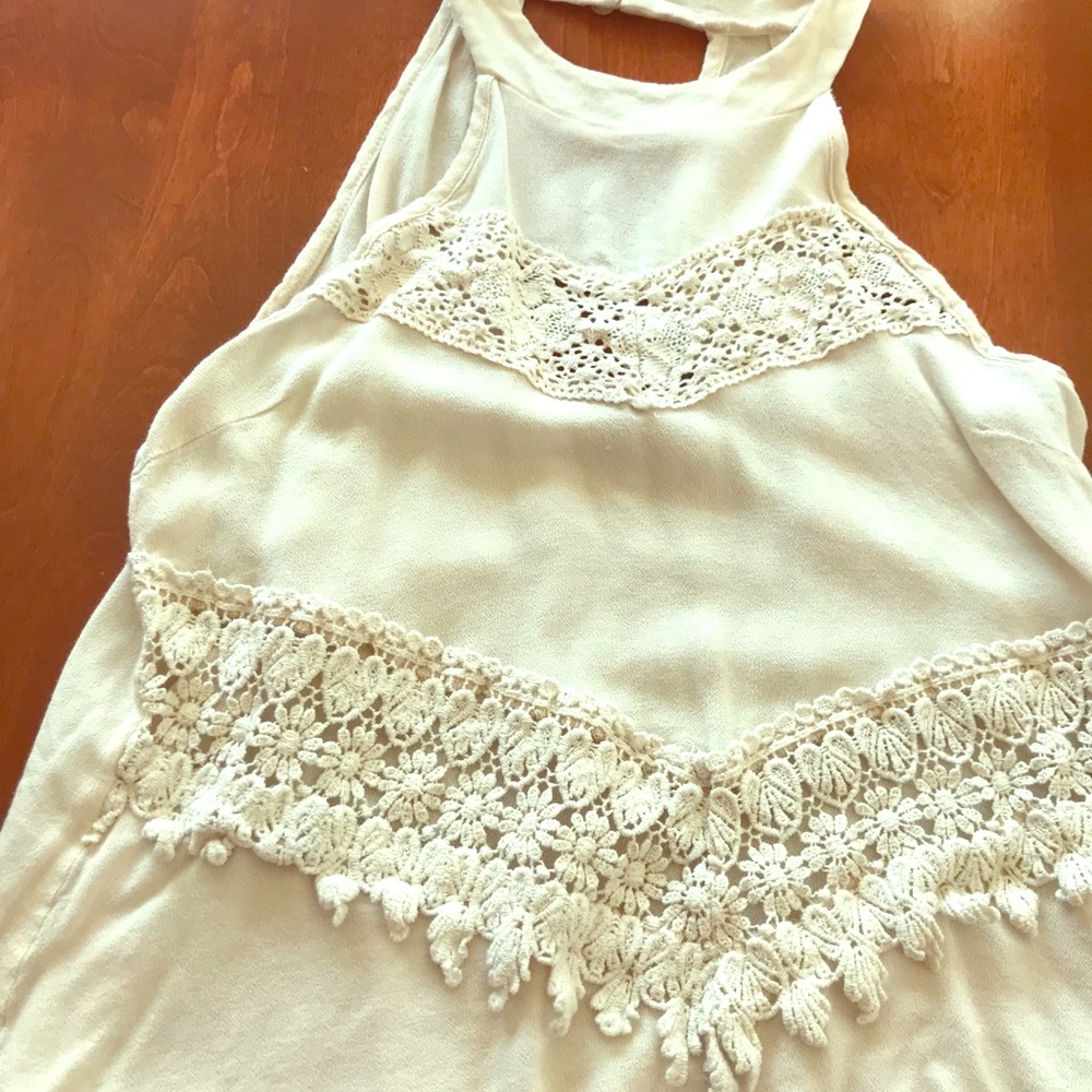 Cream with Floral Lace Sleeveless Top